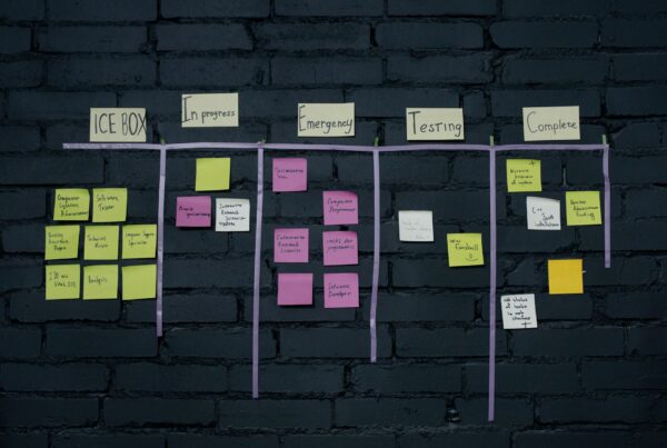 Quadro kanban com post-its coloridos representando crm kanban instituição de ensino